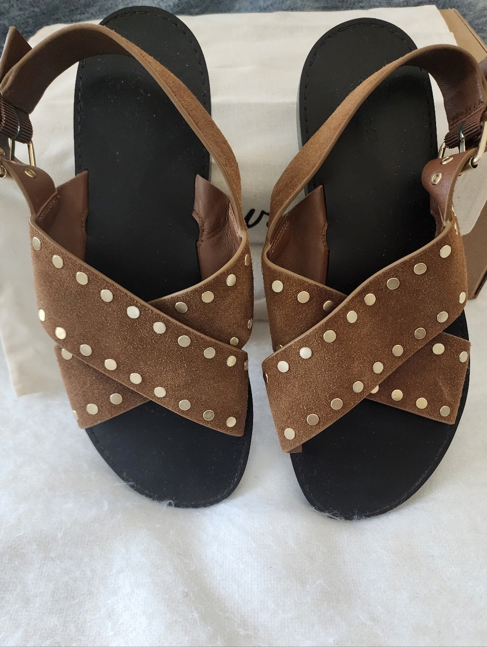 Madewell Crossover Slingback Sandals In Studded Suede Size 8.5